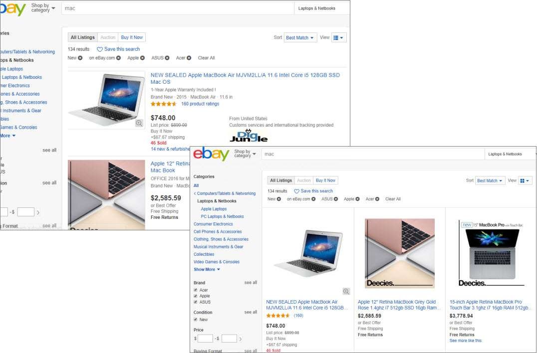 ebay search layout