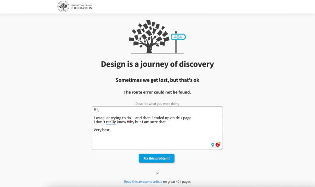 Interaction Design Foundation 404 Error Page