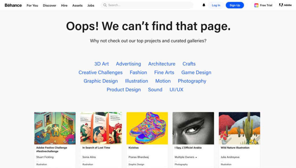 Behance 404 Error Page