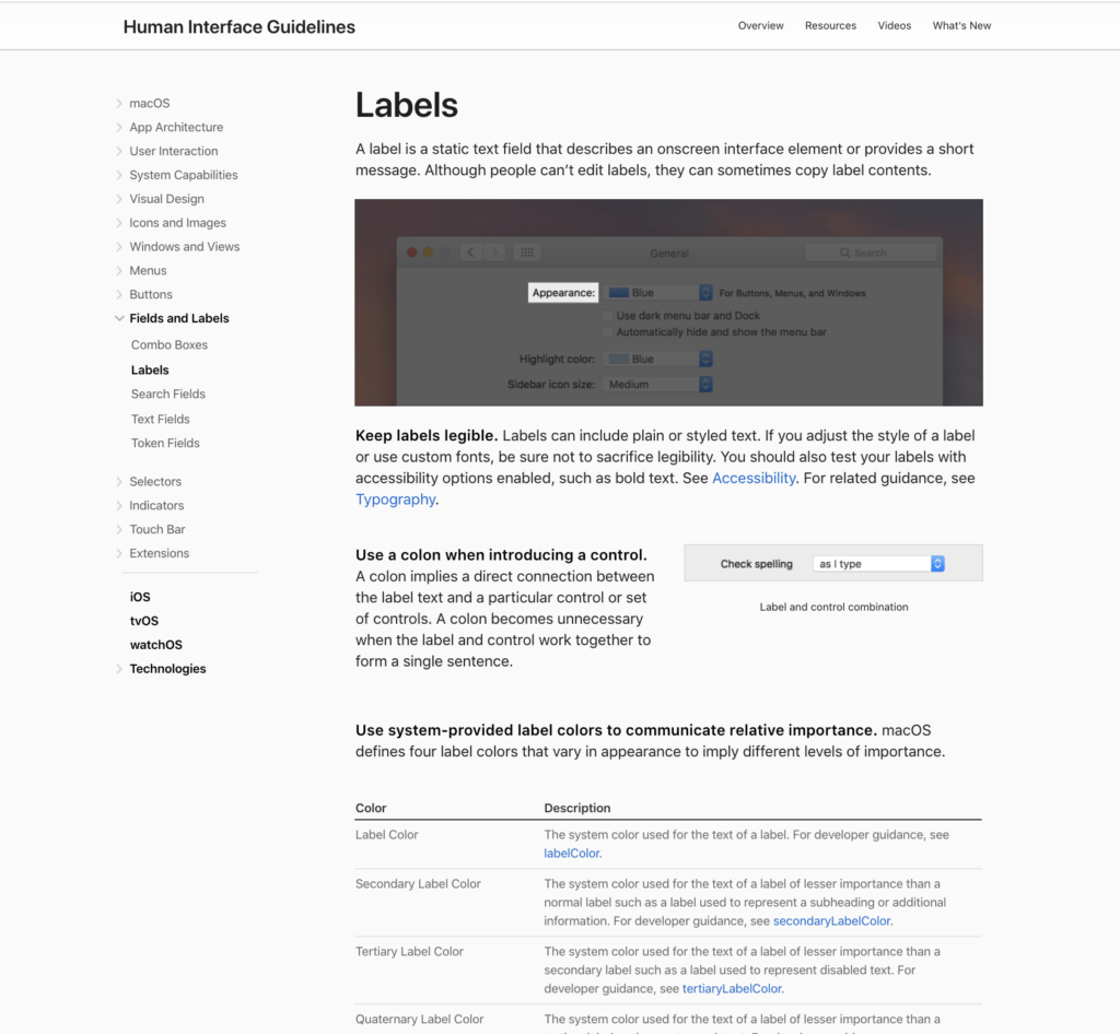 Labels Guidelines by Apple