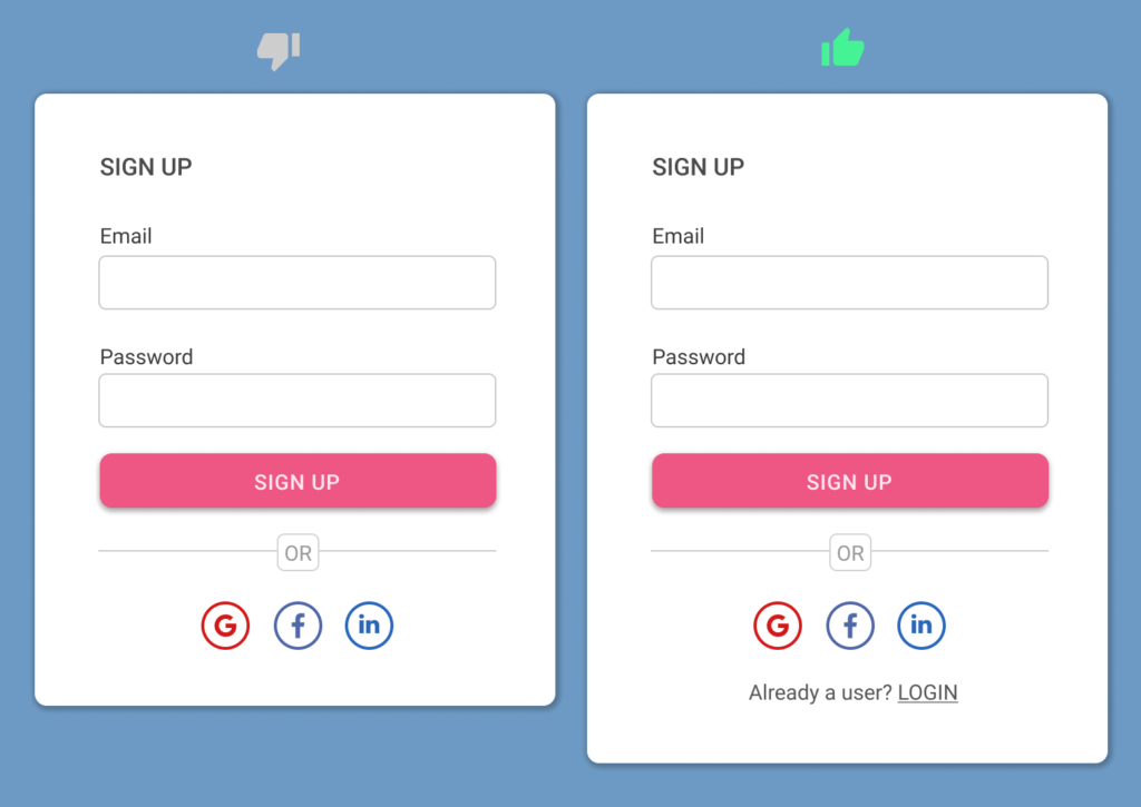 switching sign-up and login