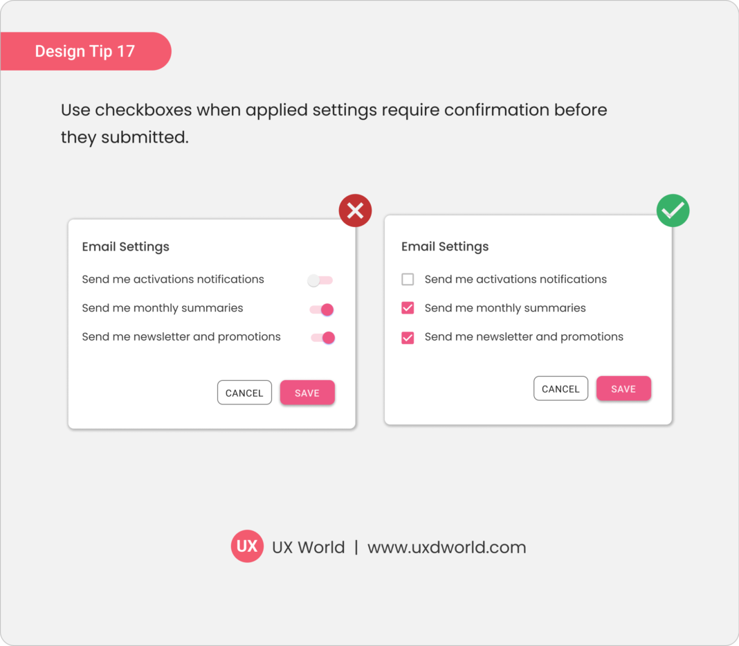 Design Tip#17 - Use Checkboxes When Settings Need Confirmation - UX ...