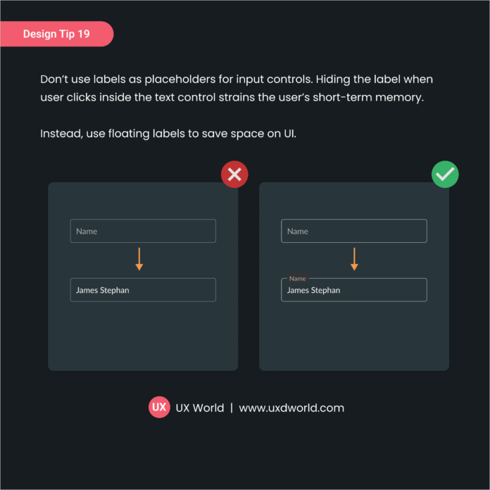 Design Tip#19 - Don't Use Label as Placeholder Text - UX Design World