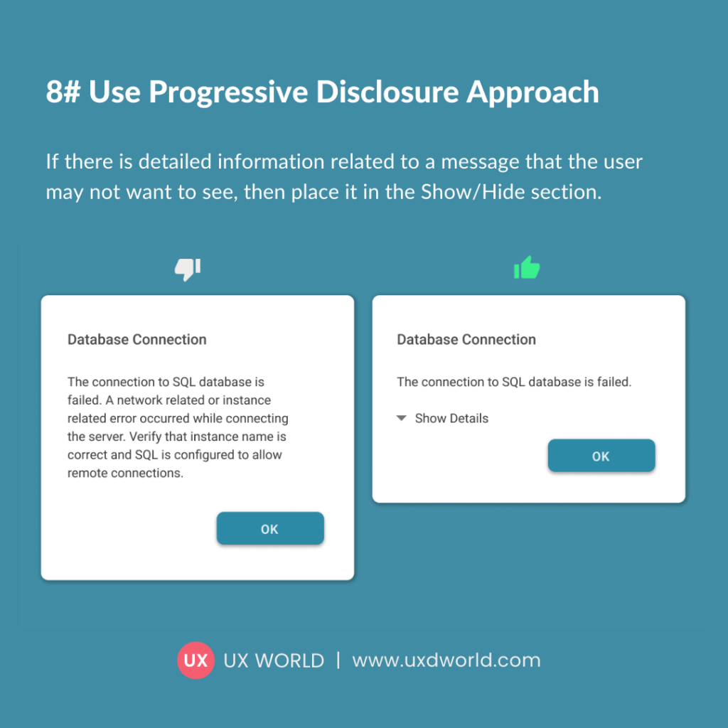 Progressive Disclosure Error Message