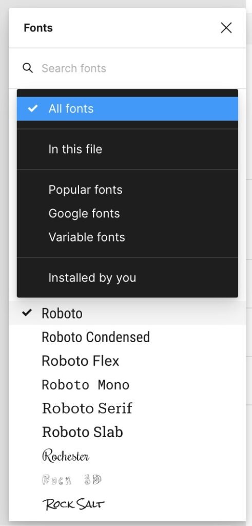 Figma Font picker - Search and Filter Font list