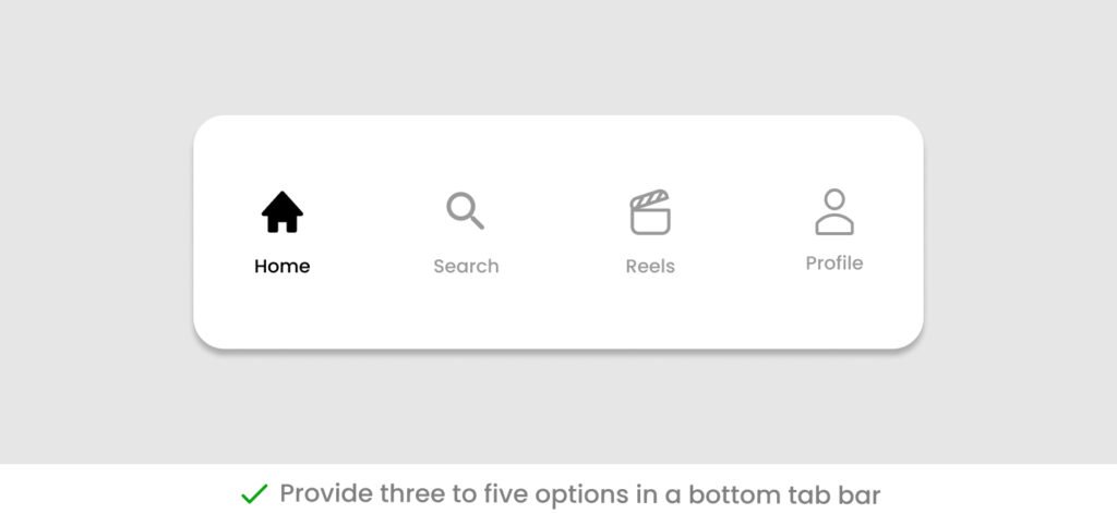 three to five options in bottom tab bar