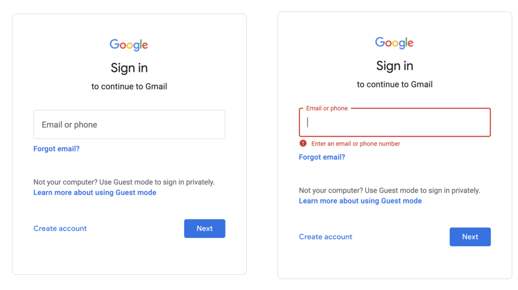 Gmail enables the Next button