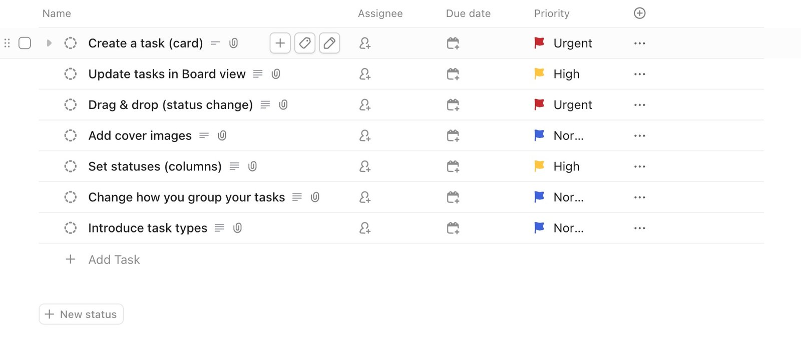 Clickup Table row actions