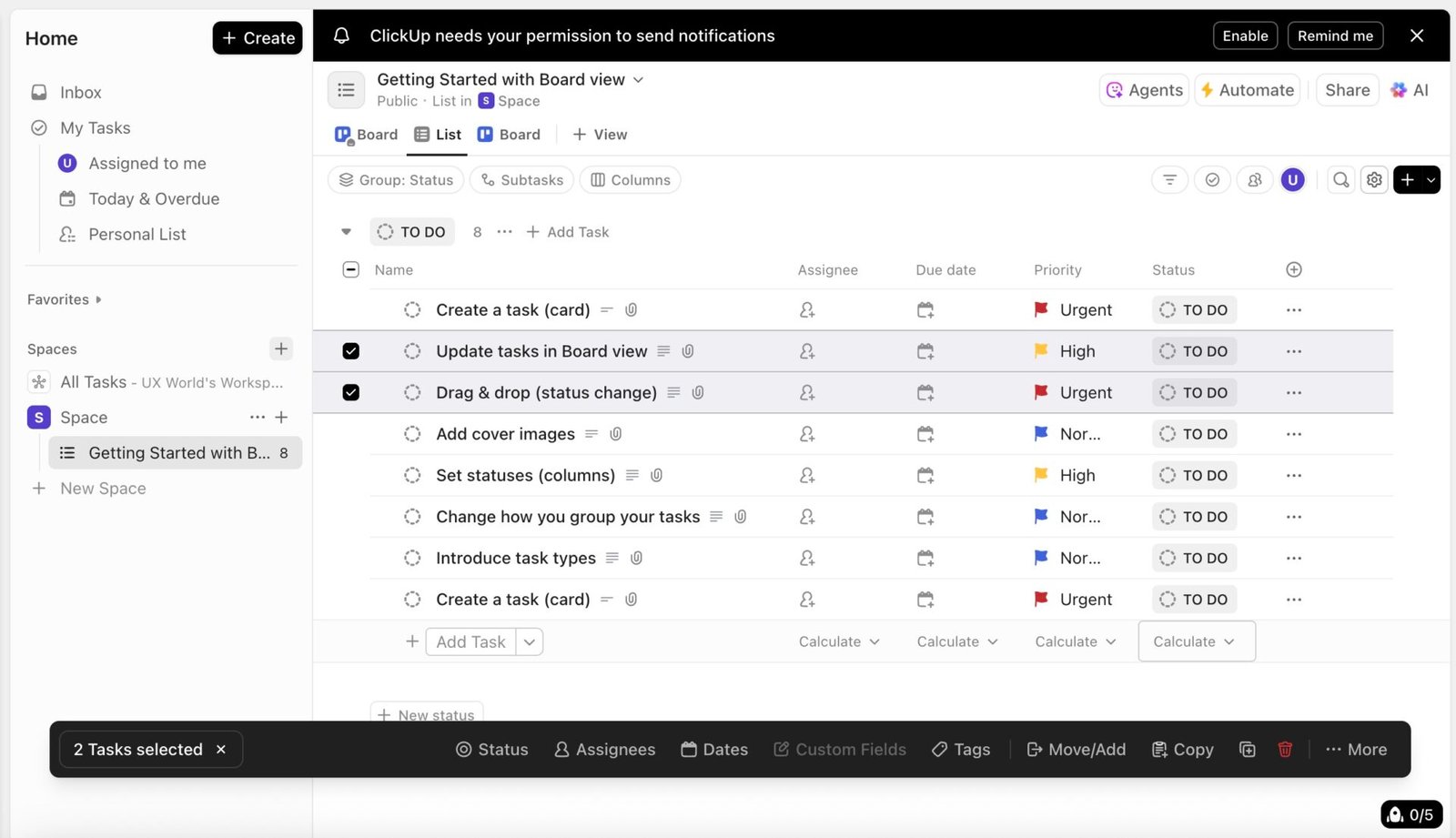 Clickup bulk actions