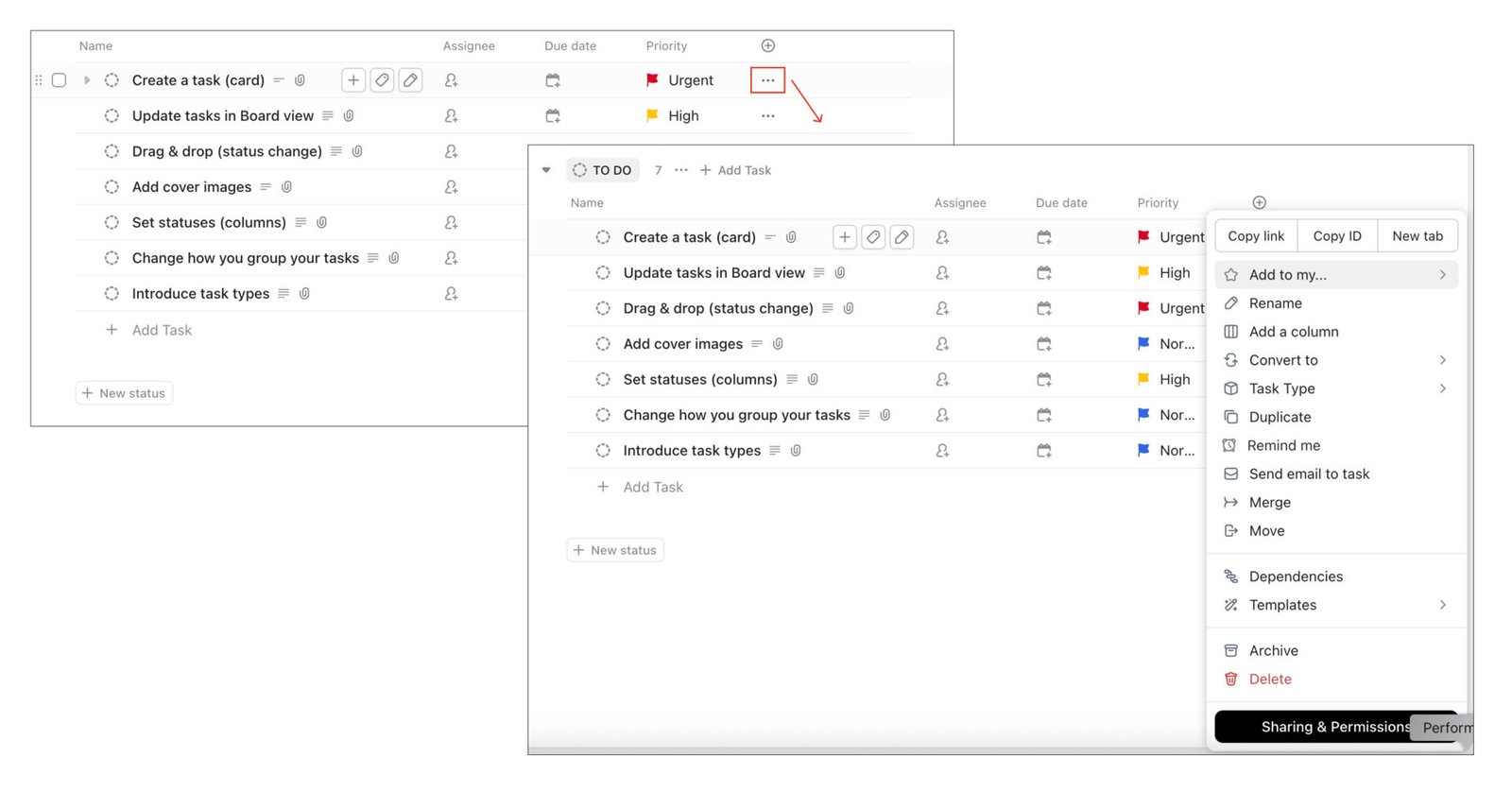 Clickup Table row actions