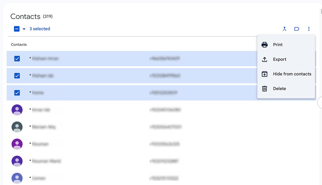 Google Contacts row actions