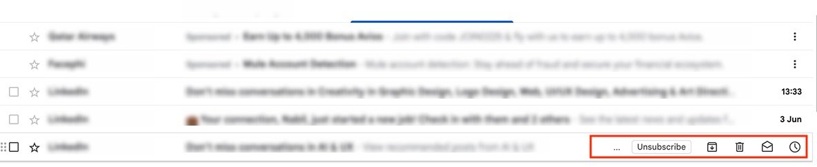 Gmail Table row actions