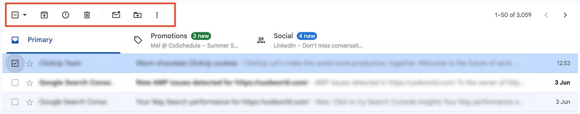 Gmail Table row actions
