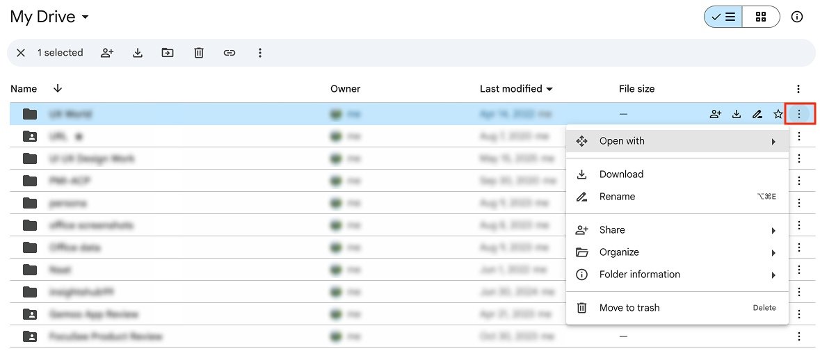 Google Drive row actions