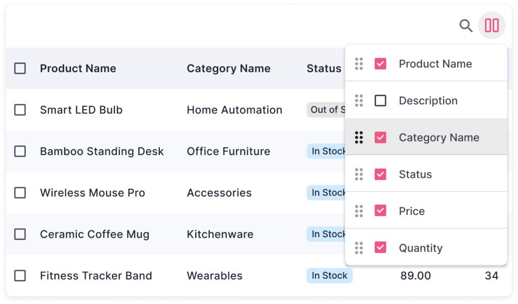 Show or Hide columns