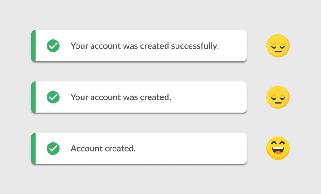 Account created message
